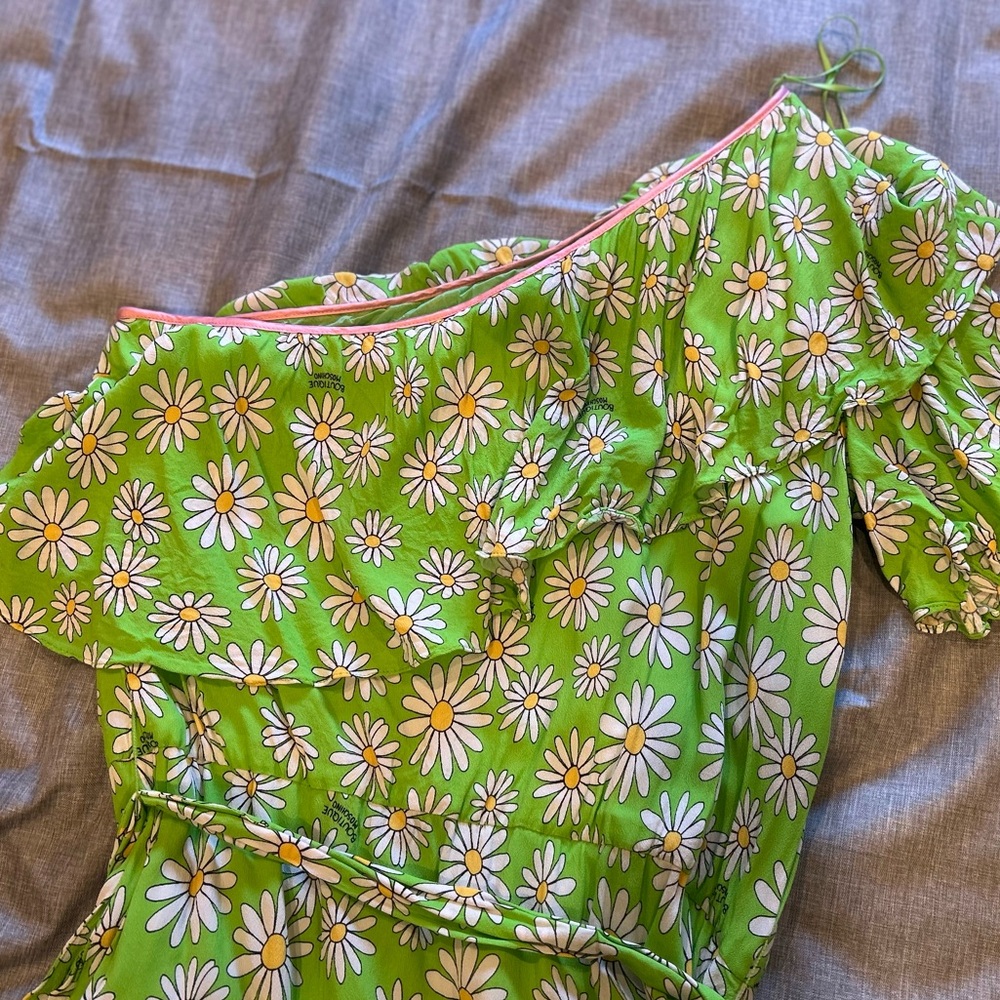 BOUTIQUE MOSCHINO Dress Green Daisy Off Shoulder - Picture 9 of 14